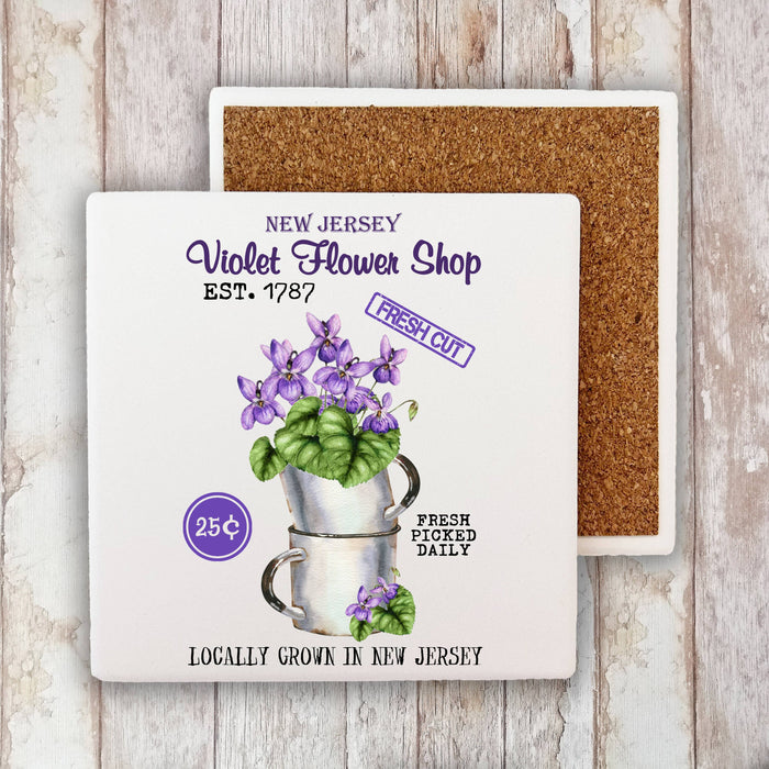 New Jersey State Flower Purple Violet Stone Coaster
