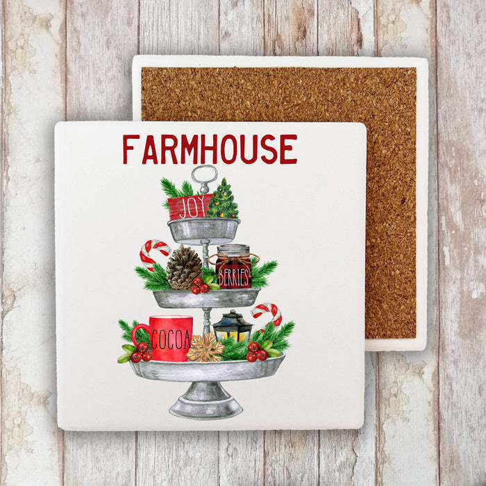 Farmhouse Christmas 3 Tiered Dish Stone Coaster