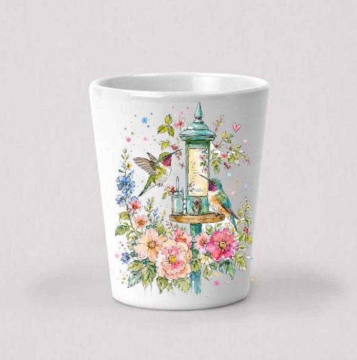 Spring Flowers Hummingbirds Shot Glass