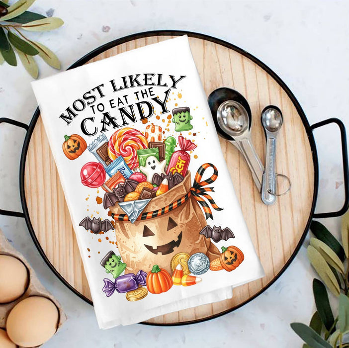 Halloween Most Likely to Eat The Candy Tea Towel