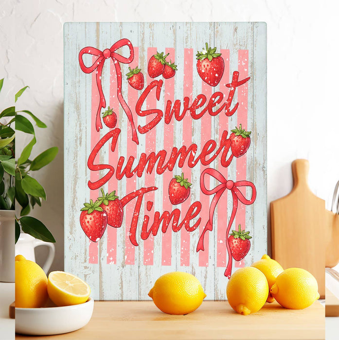 Sweet Summer Time Strawberries Glass Cutting Board