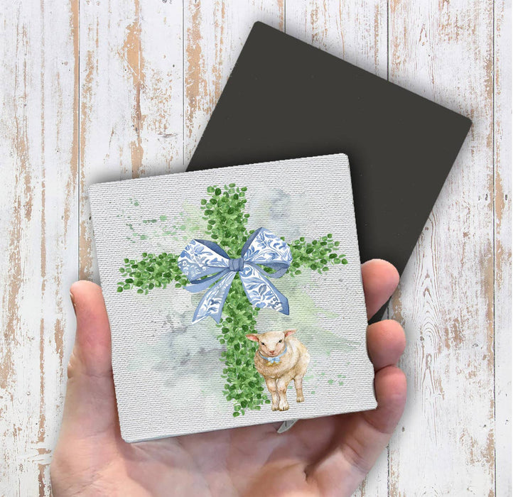 Easter Boxwood Cross Lamb Spiritual Magnet Fridge