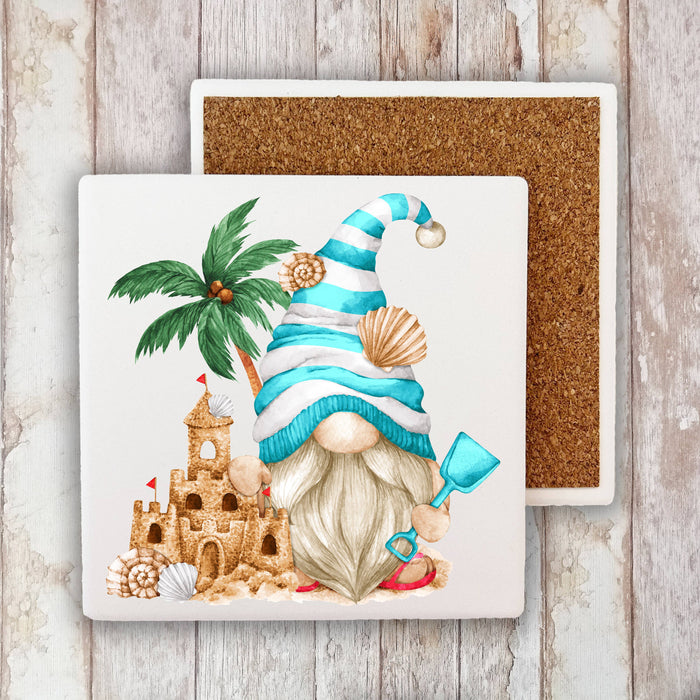 Beach Ocean Sand Gnome Cotton Stone Coaster