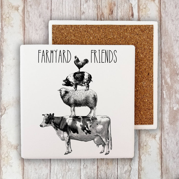 Farmyard Friends Cow Sheep Pig Chicken, Stone Coaster