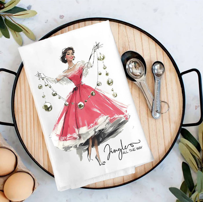 Retro Christmas Jingle all the way Tea Towel