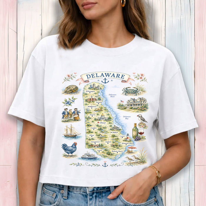 Delaware State Map Landmark Cropped T-Shirt