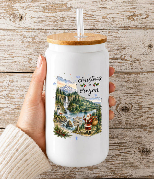 Christmas in Oregon State Map Glass Cup