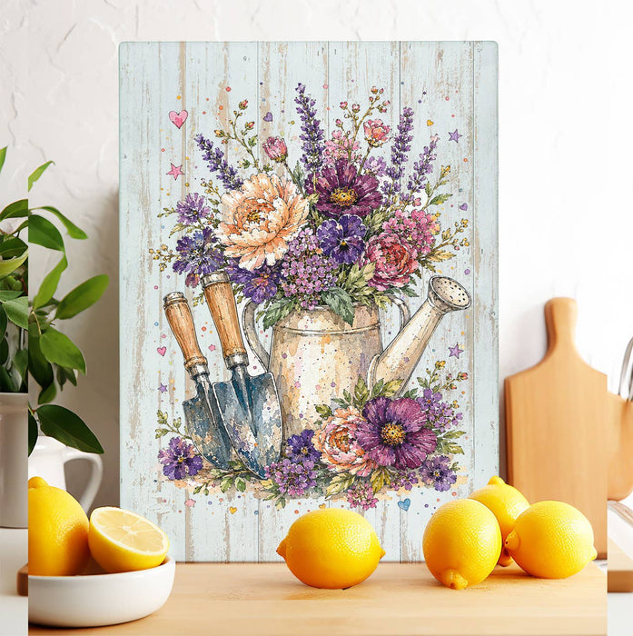 Watercolor Flower Watering Can Garden Glass Cutting Board