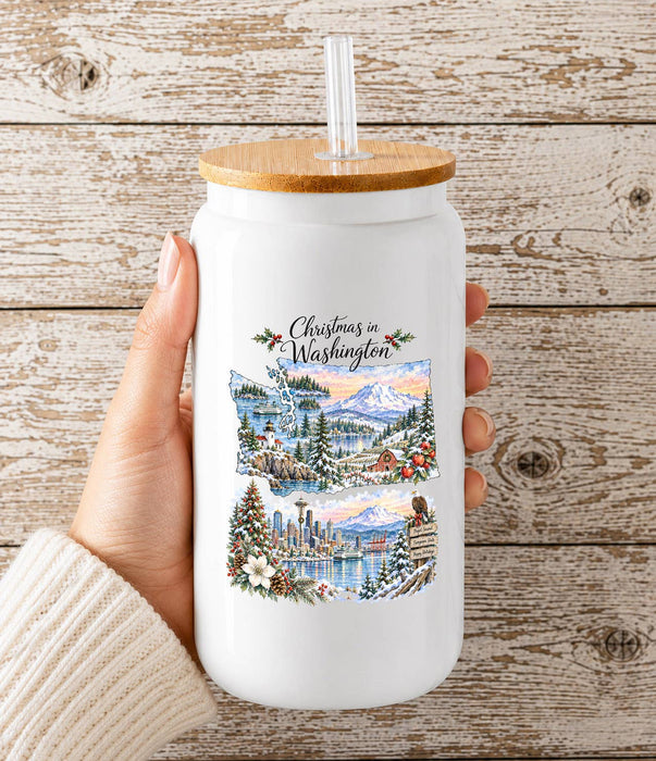Christmas in Washington State Map Glass Cup