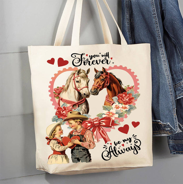 Vintage Western Horses Valentine Canvas Tote Bag