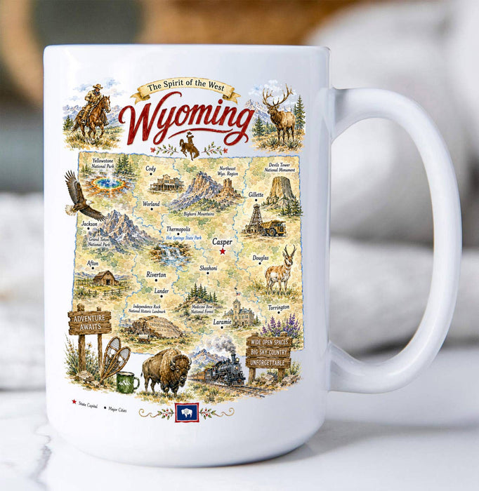 Wyoming State Map Landmark Coffee Mug