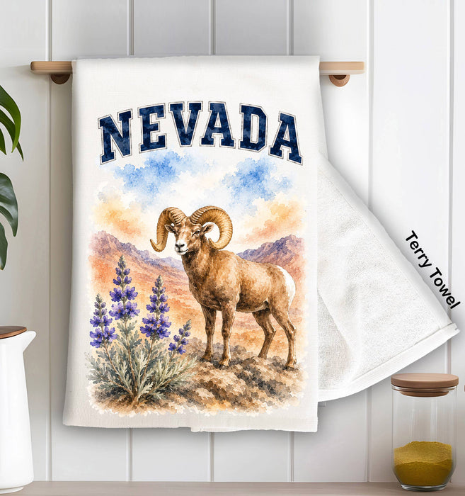 Nevada State Bird and Animal Kitchen Terry Towel