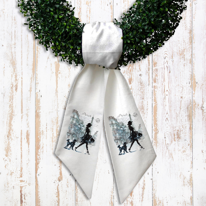 Paris French Girl Walking Dog Wreath Sash