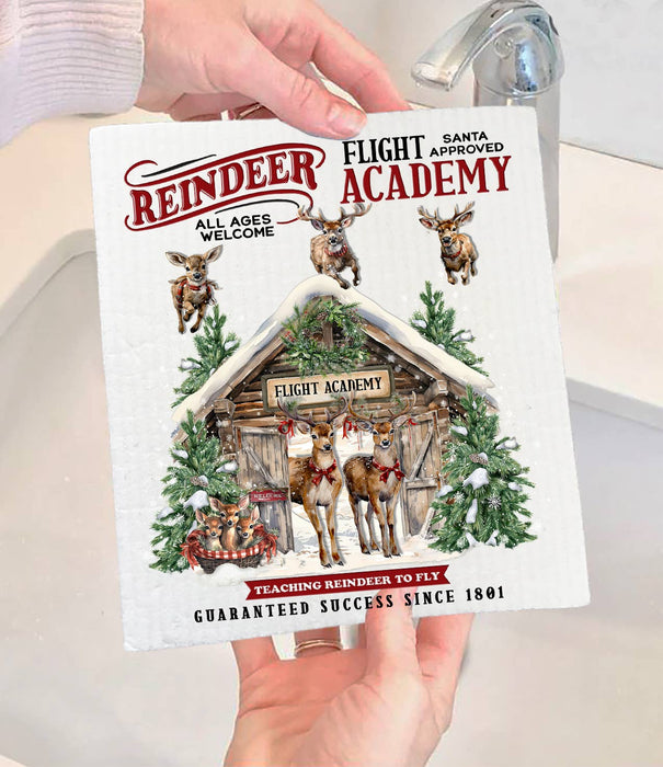 Christmas Reindeer Flight Academy Swedish Dishcloth