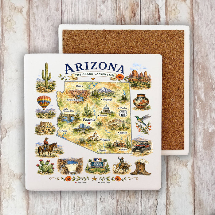 Arizona State Map Landmark Stone Coaster