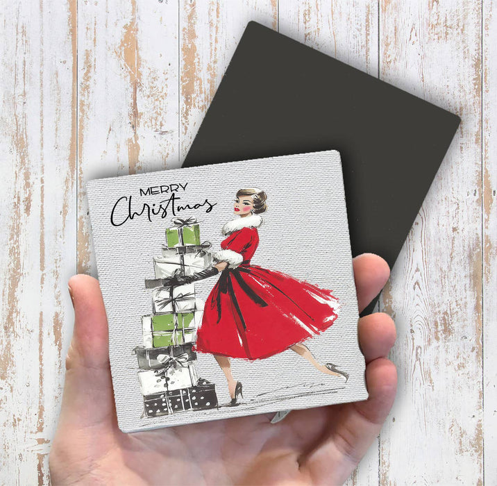 Retro Christmas 1950 Ladies Magnet Fridge