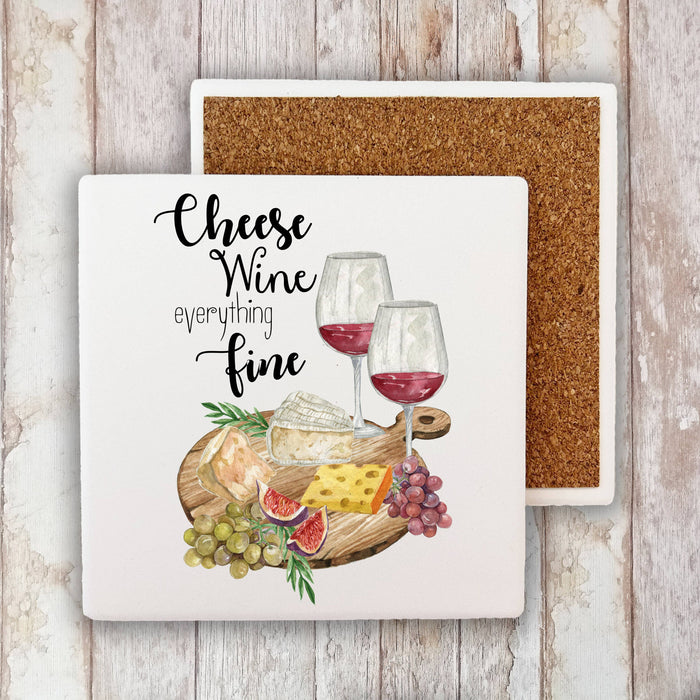 Cheese Wine Everything Fine Cotton Stone Coaster