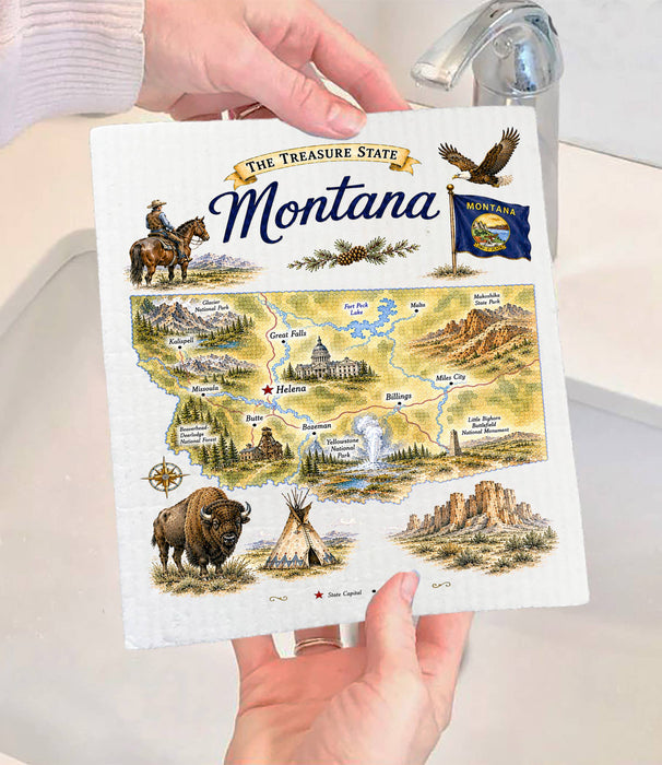 Montana State Map Landmark Swedish Dishcloth
