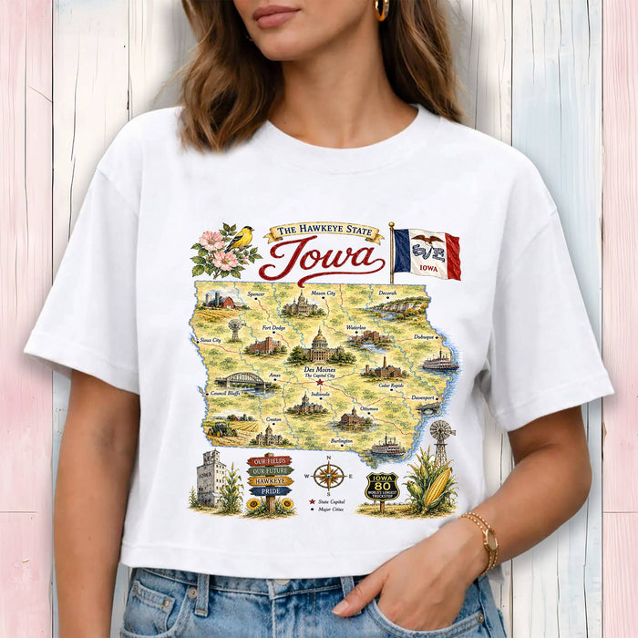 Iowa State Map Landmark Cropped T-Shirt