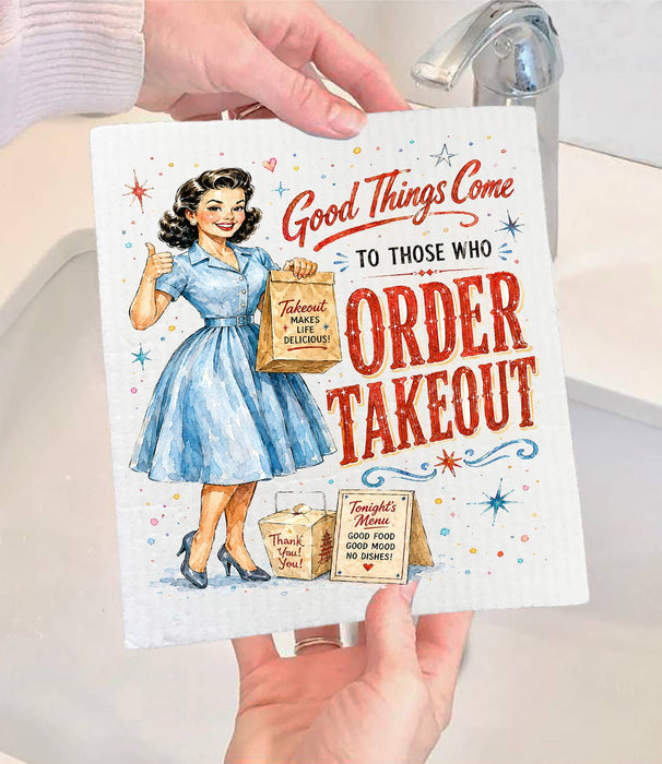 Funny Good Things Order Takeout Swedish Dishcloth