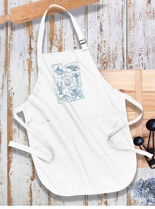 Coastal Blue Ocean Vintage Stamps Apron