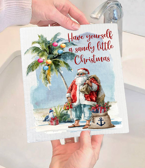 Have a Sandy Christmas Santa Beach Swedish Dishcloth