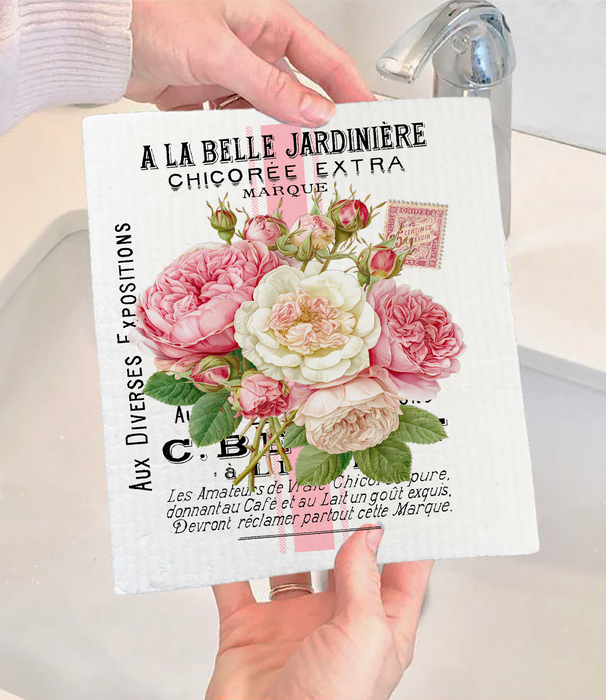 Vintage Shabby Chic French Roses Swedish Dishcloth