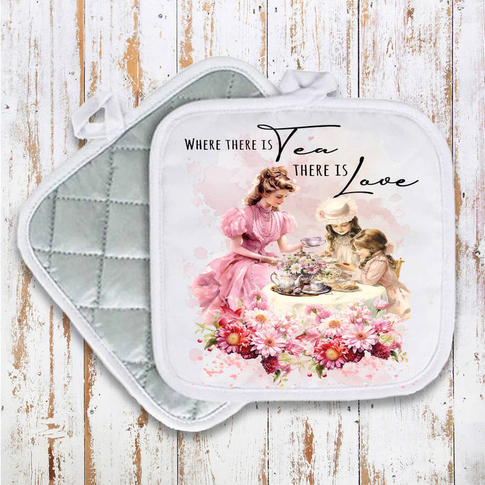 Victorian Mother Daughter Tea Pot Holder Oven Mitt