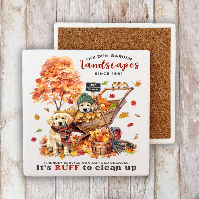 Autumn Fall Golden Retriever Gardens Stone Coaster