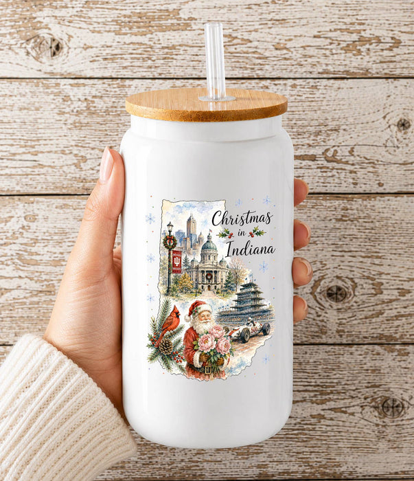 Christmas in Indiana State Map Glass Cup