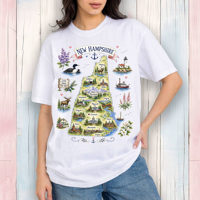 New Hampshire State Map Landmark T-Shirt