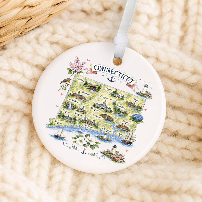 Connecticut State Map Landmark Ornament