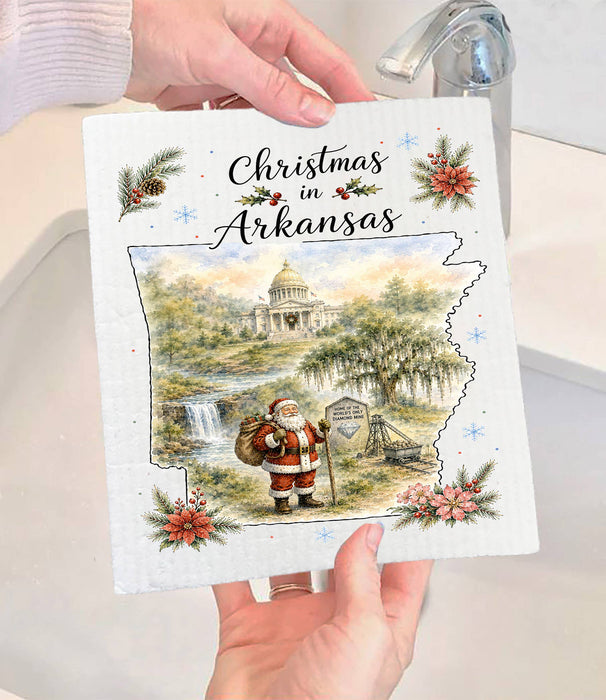 Christmas in Arkansas State Map Swedish Dishcloth
