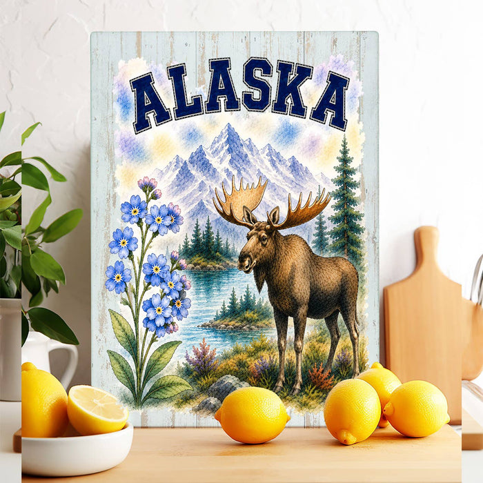 Alaska State Bird and Animal Glass Cutting Board
