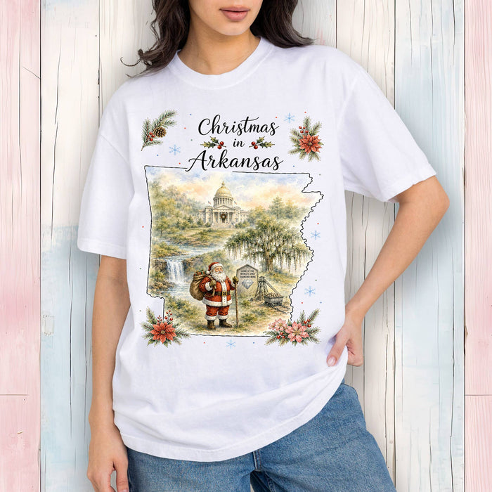 Christmas in Arkansas State Map T-Shirt