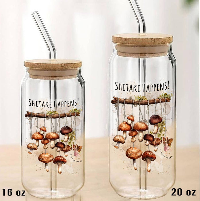Shitake Happens Mushrooms Funny Can Glass with Lid Straw