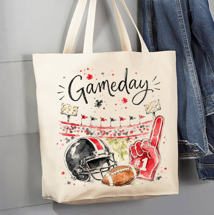 Gameday Football Black & Red Canvas Tote Bag