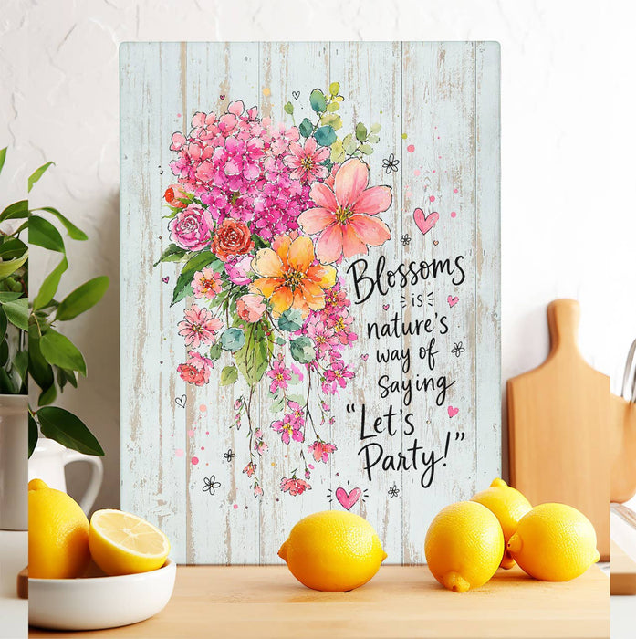 Blossom Nature Saying Lets Party Flowers Glass Cutting Board