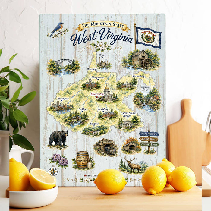 West Virginia State Map Landmark Glass Cutting Board