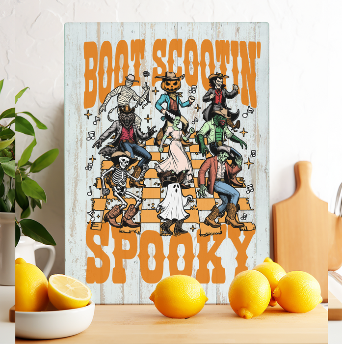 Glass Cutting Board Halloween Boot Scootin Spooky