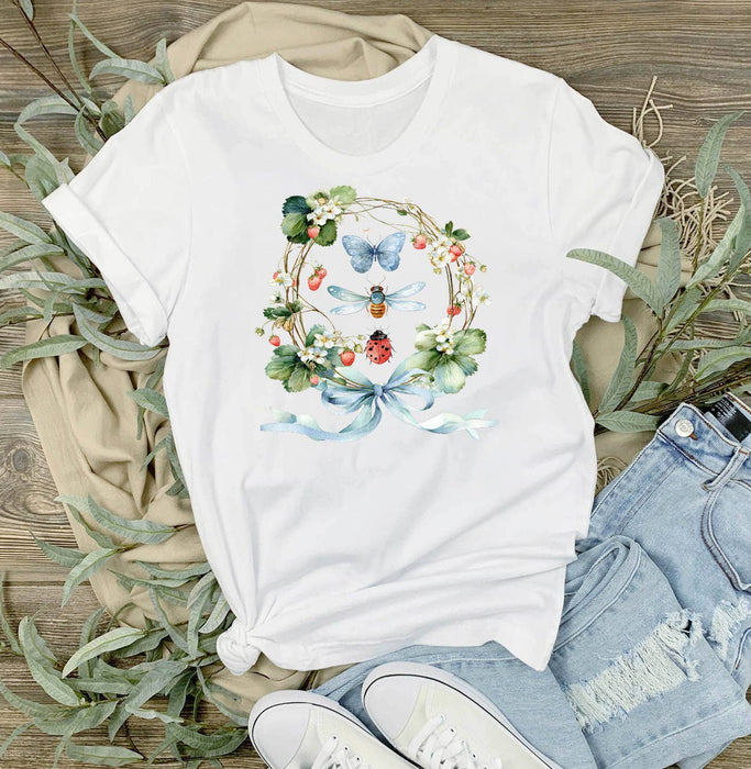 Strawberry Wreath Butterfly Ladybug T-Shirt