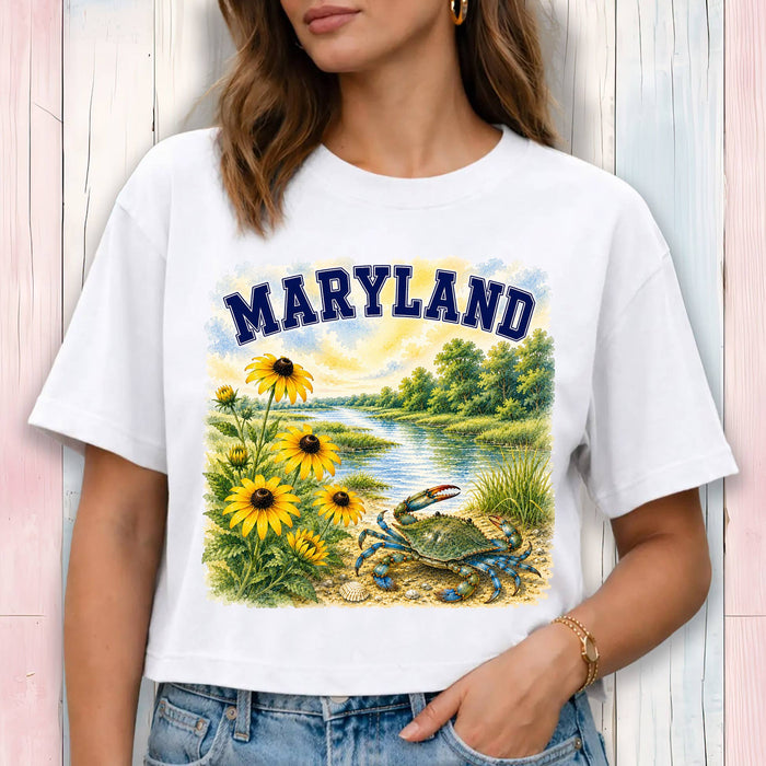Maryland State Bird and Animal Cropped T-Shirt