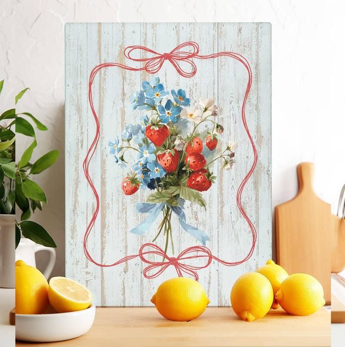 Vintage Strawberries Glass Cutting Board