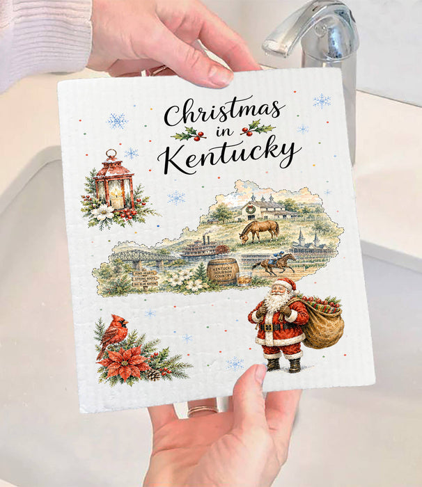 Christmas in Kentucky State Map Swedish Dishcloth