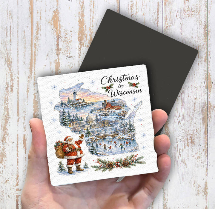 Christmas in Wisconsin State Map Magnet Fridge