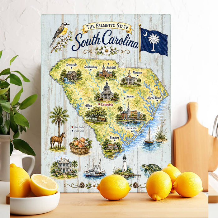 South Carolina State Map Landmark Glass Cutting Board