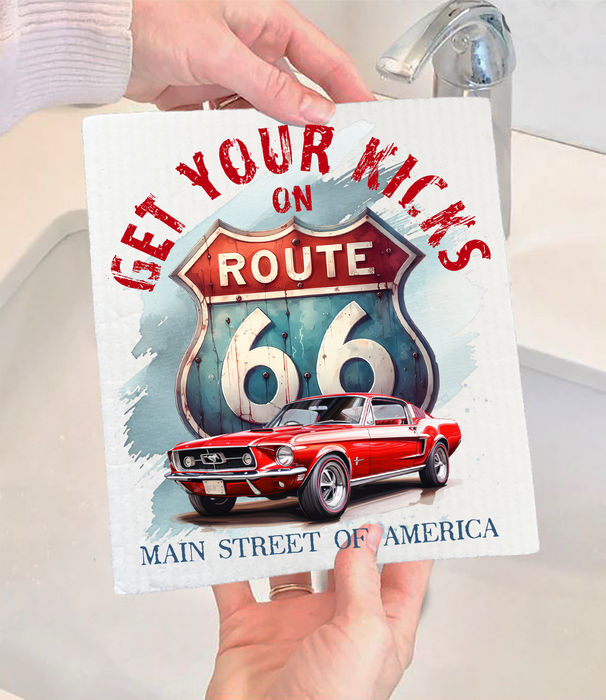 Route 66 Get your Kicks Mustang  Swedish Dishcloth