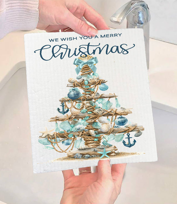 Coastal Christmas Sea Glass Tree Swedish Dishcloth