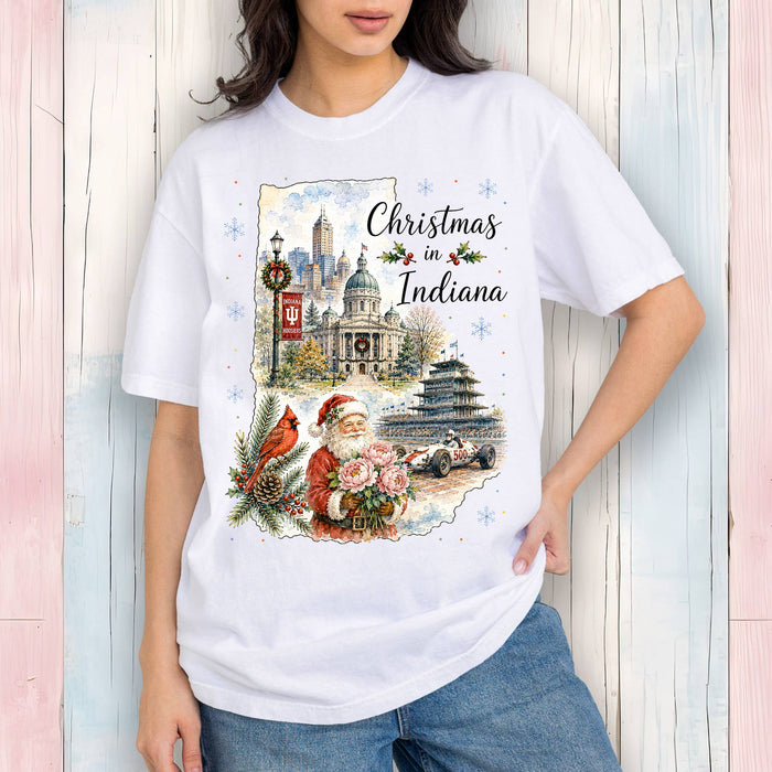 Christmas in Indiana State Map T-Shirt
