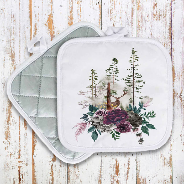 Deer Forest Trees Nature Pot Holder Oven Mitts